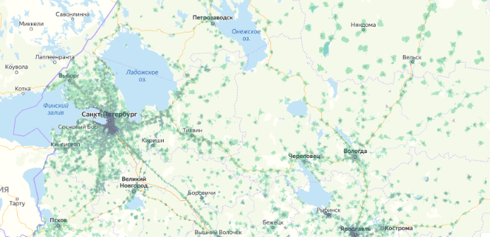 Зона покрытия МТС на карте Сергиев Посад 